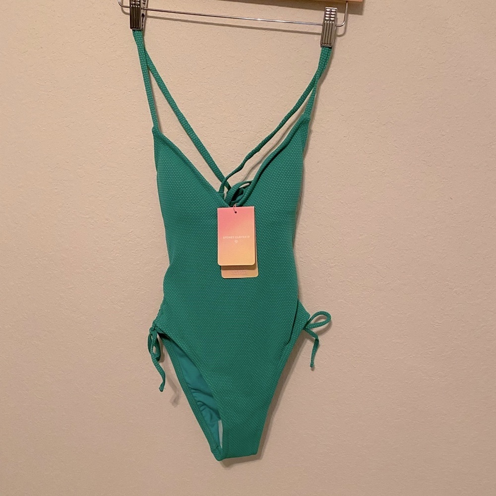 Stoney Clover  Lane Green Honeycomb Textured Cheeky High-leg Swimsuit Sz. XXS